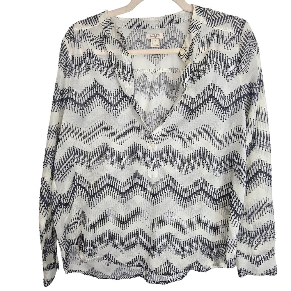 J. Crew Womens Zig Zag Semi Sheer Tunic Top Sz XS Clip Dot Coastal Boho Beachy